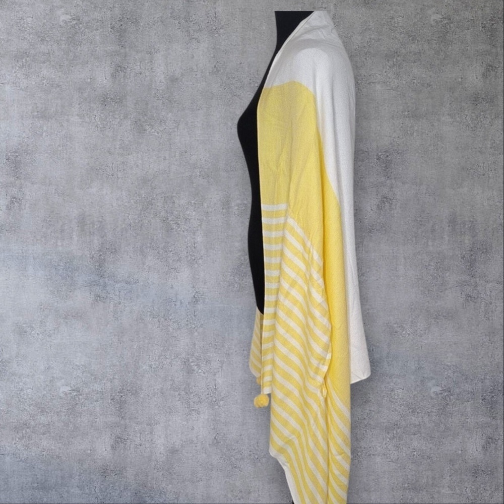 NWT J‎ Crew Womens Yellow White Pompom Trim Cape Scarf Coverup Beachy New Modal - Picture 4 of 10